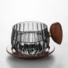 Striped Heat Resistant Silicon Glass Coffee Mug with Wooden Handle