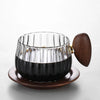 Striped Heat Resistant Silicon Glass Coffee Mug with Wooden Handle