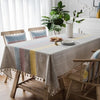 Three-tone Plaid Decorative Linen Tablecloth With Tassel