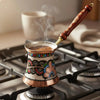 Traditional Turkish Coffee Pot with Long Wooden Handle Stovetops