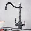 Brass 3-Way Filter Kitchen Faucet Dual-Handle Hot Cold Mixer Tap
