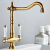 Antique Brass Kitchen Faucet Dual-Handle Retro Rotating Sink Mixer Tap