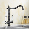 Antique Brass Kitchen Faucet Dual-Handle Retro Rotating Sink Mixer Tap
