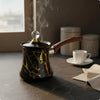 Turkish Stainless Steel Coffee Pot with Lid Long Handle Crystal Knob