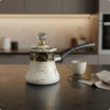 Turkish Stainless Steel Coffee Pot with Lid Long Handle Crystal Knob