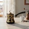 Turkish Stainless Steel Coffee Pot with Lid Long Handle Crystal Knob