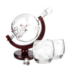 Globe Whiskey Decanter Set Glass Carafe with Wooden Stand 2 Glasses