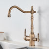 Brass 3-Way Filter Kitchen Faucet Dual-Handle Hot Cold Mixer Tap