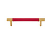 Brass Cowhide Stitched Leather Furniture Handles Wardrobes Pulls