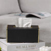 Leather Tissue Box Cover Rectangular Tissue Holder with Gold-Tone Trim