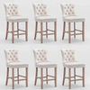 Velvet Bar Stools Upholstered Bar Chairs with Button Tufted Wood Legs