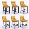 Velvet Bar Stools Upholstered Bar Chairs with Button Tufted Wood Legs