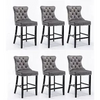 Velvet Bar Stools Upholstered Bar Chairs with Button Tufted Wood Legs