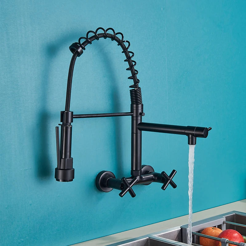 Wall Mounted Kitchen Faucet Kitchen Pull Down Spray 360 Rotation Tap ...