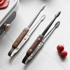 Walnut Handle Stainless Steel BBQ Tongs Heat-Resistant Food Grill Clip