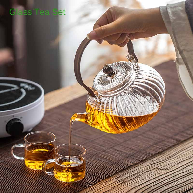 Borrey Glass Tea Set Heat Resistant Glass Tea Infuser Tea Pot