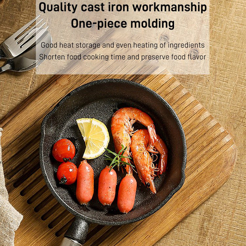 Cast Iron Nonstick Frying Flat Bottom Omelette Pan with Wooden Handle –  Kitchen Groups