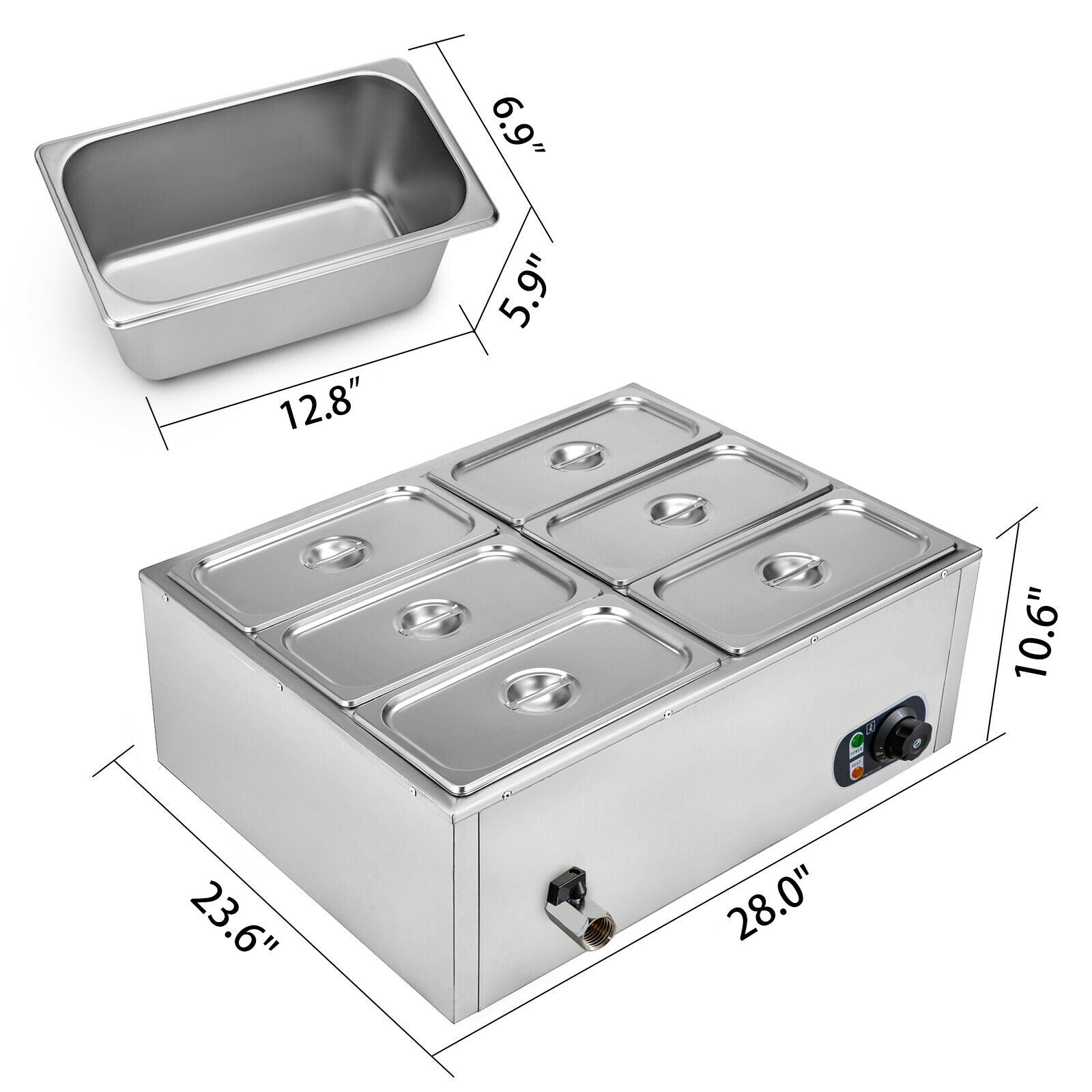 VEVOR Commercial Electric Food Warmer 3-Pot Steam Table Food