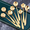 8Pcs Flower Spoon Set Small Coffee Spoon Silver Gold Stainless Steel