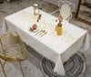 Embroidery Leaves Decorative Linen Tablecloth With Tassel