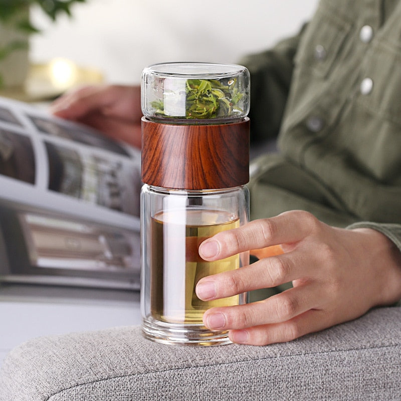 Water Bottle Travel Drinkware Double Wall Glass Tea Infuser Tumbler –  Kitchen Groups