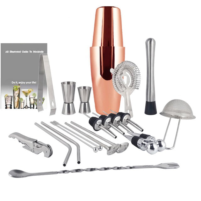 1-22pcs Stainless Steel Cocktail Shaker Set Cocktail Bar Tools